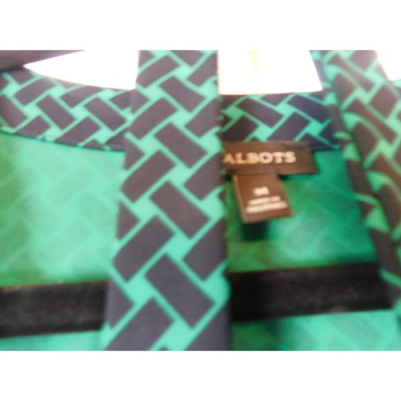 Talbots Black & Green Basket Weave Dress Surplice Neckline Size Medium - Picture 4 of 6